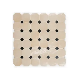 Zellige Tile Octagonal 30x30cm – Soft Stone & Black