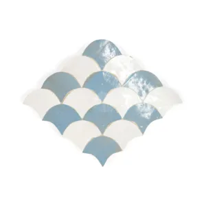 Zellige Tile Fishscale 23x30cm – Off White & Blue Gray